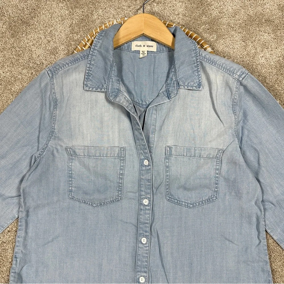Cloth & Stone Long Sleeve Point Collar Chambray Denim Shirt Button Front Blue L - Picture 4 of 16